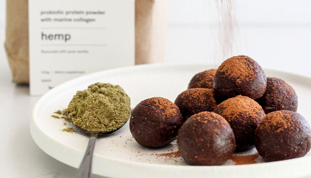 chocolate & hazelnut hemp protein balls millacollagen
